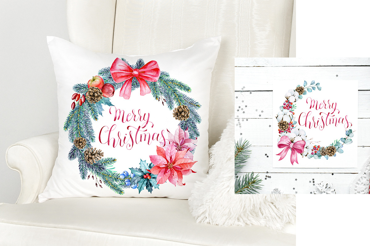 Christmas Watercolor Wreaths Clipart, an Illustration by SimpleWishesArt (Photo 4 of 6)