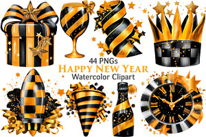 New Year Watercolor Clipart, a Seasonal Illustration by Pixels.Craft