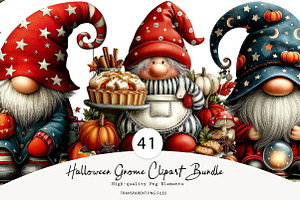 Halloween Gnome Clipart Bundle PNG, a Seasonal Illustration by CreationArt