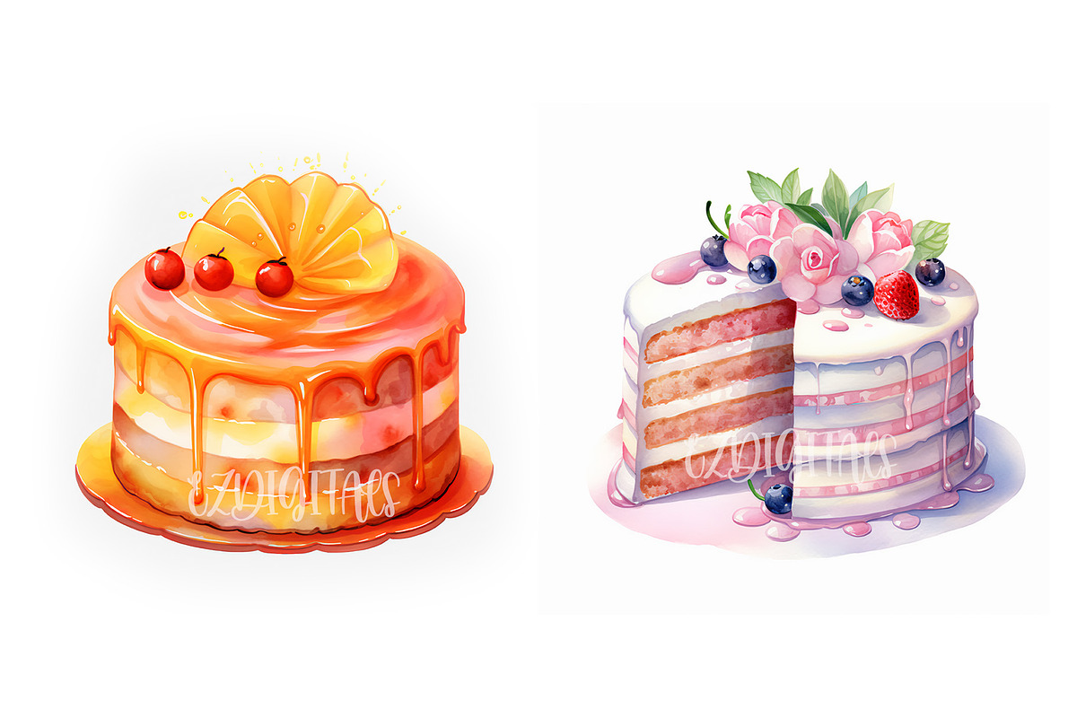 Decorative Cake Clipart Set Of 12, an Object Illustration by EzDigitals (Photo 9 of 9)