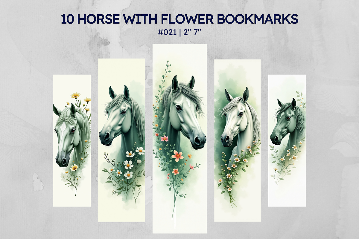 10 Horse With Flower Bookmarks, an Illustration by Wilin Digital (Photo 1 of 3)