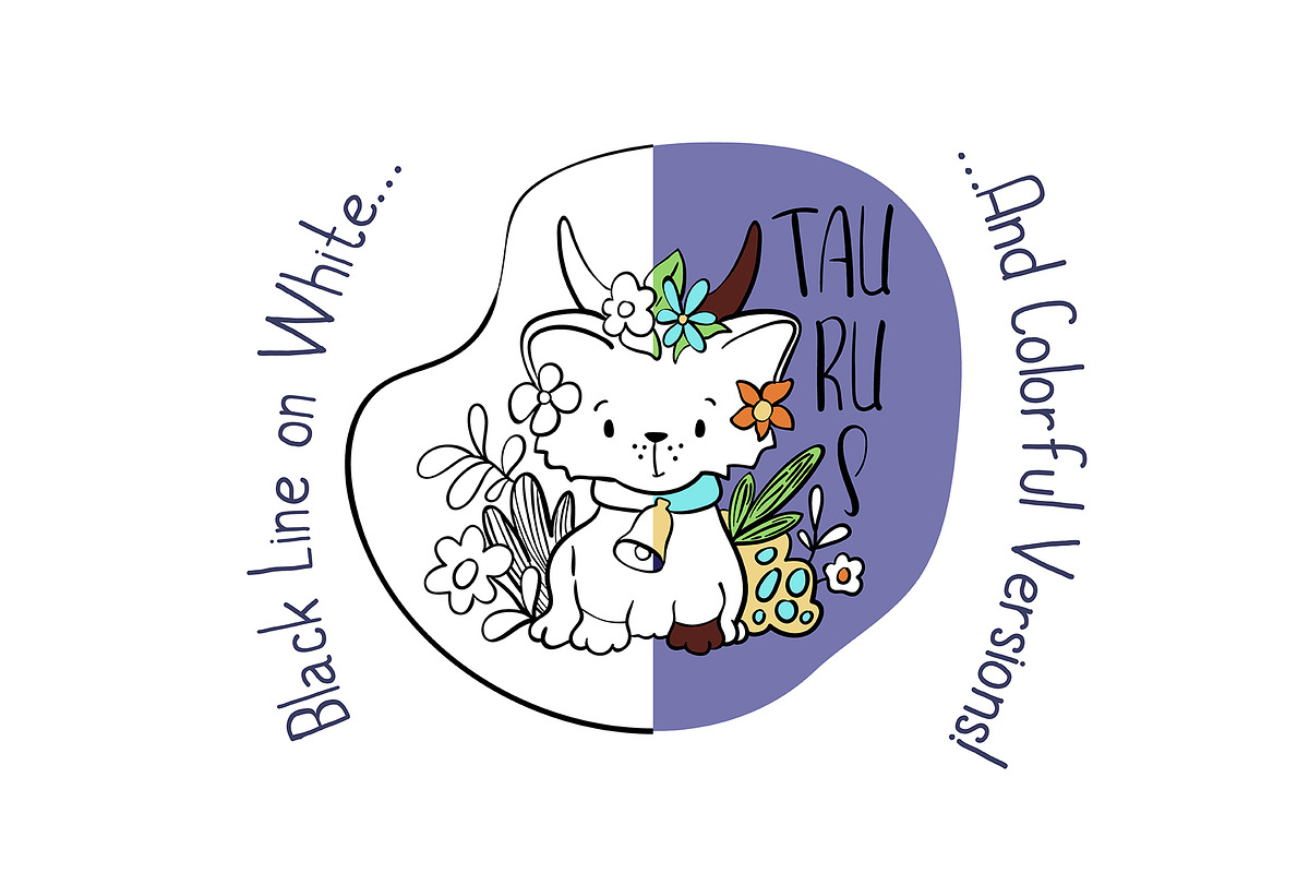 Zodiac Sign Cute Cat Vector Stickers, an Animal Illustration by RabbitAndPencil (Photo 2 of 3)
