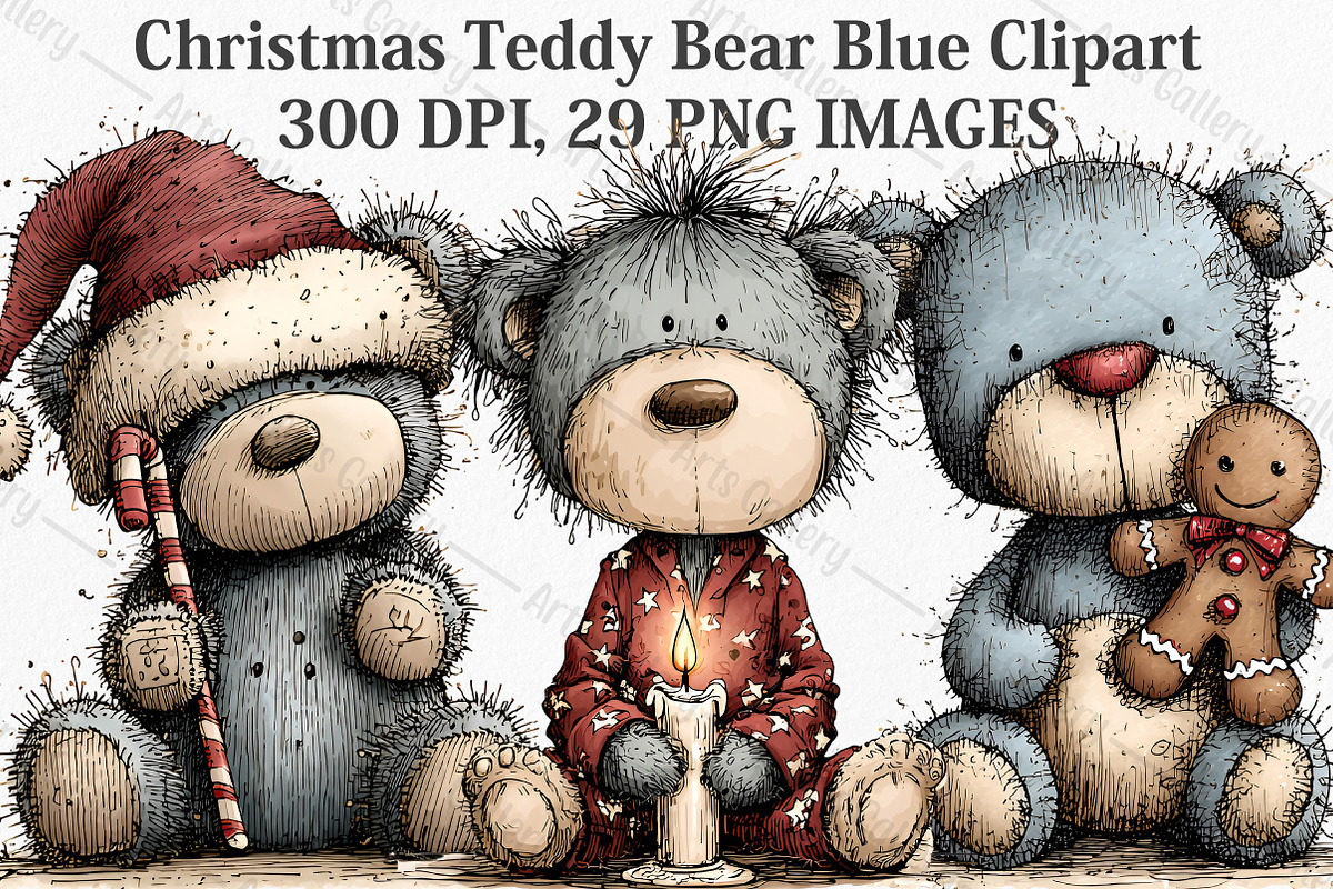 Christmas Teddy Bear Blue Clipart, an Illustration by Canvas Craft (Photo 1 of 7)