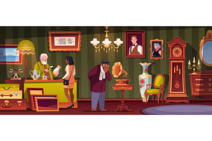 Antique shop visitors. People