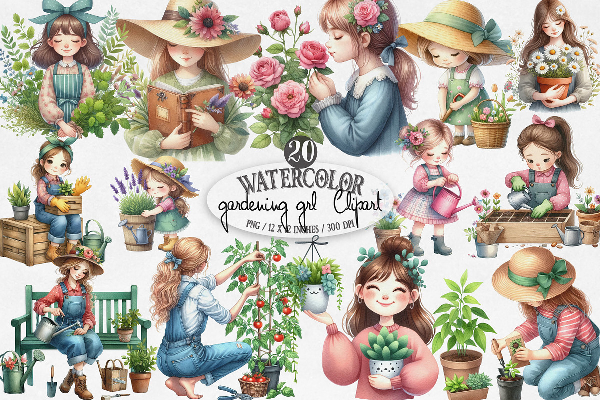 Gardening Girl Sublimation Bundle, an Illustration by Designking (Photo 1 of 4)