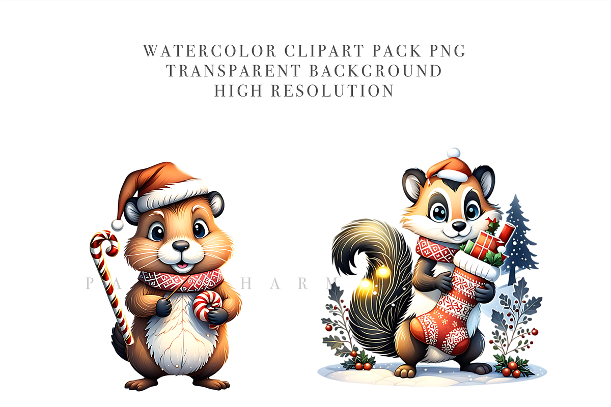 40 PNG Christmas Woodland Clipart, a Seasonal Illustration by Pati Charm Studio (Photo 5 of 8)