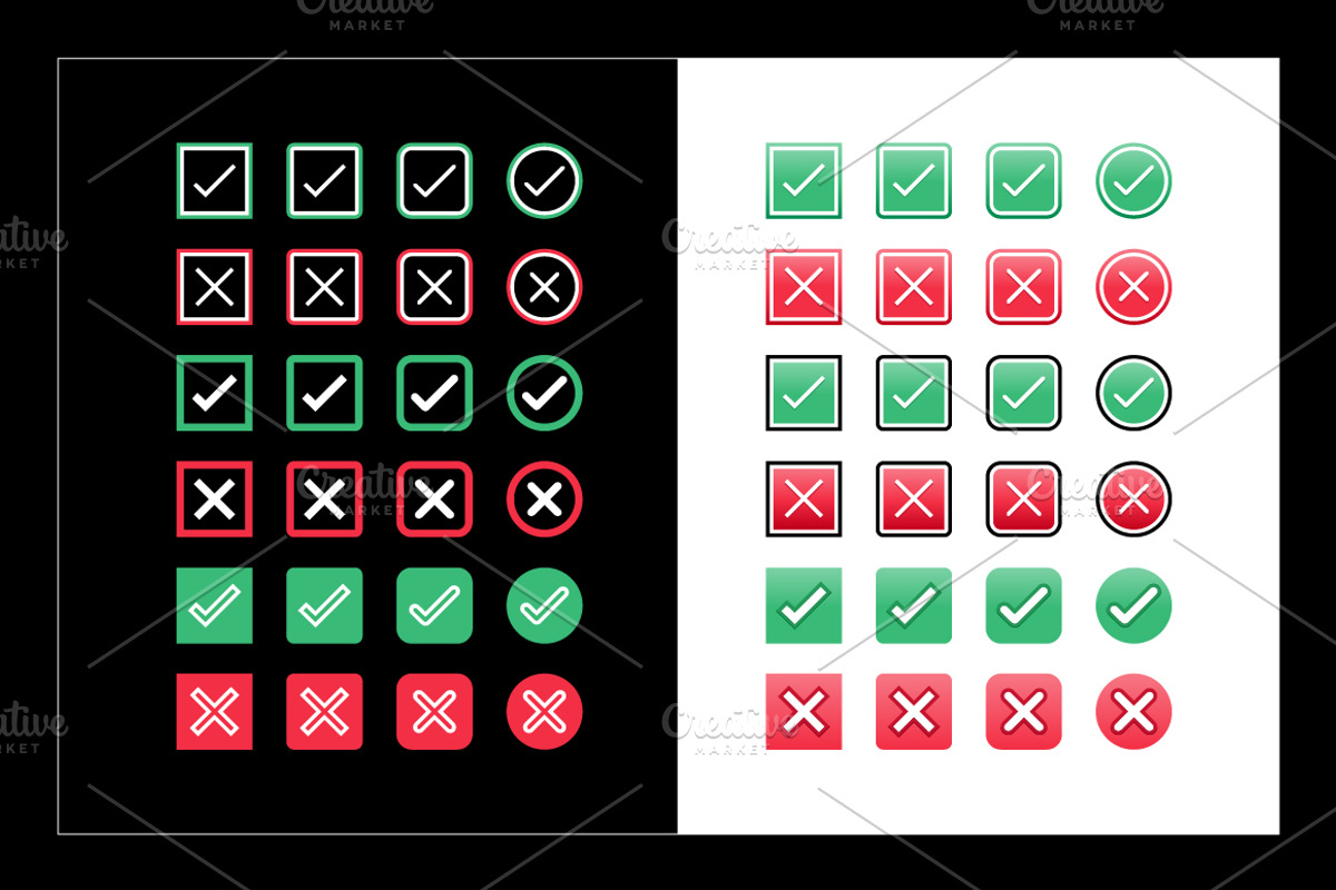 160 Check Mark & Cross Mark Symbols, an Object Graphic by WORAKAMON Design Studio (Photo 3 of 5)