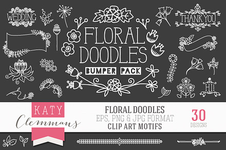 Floral Doodles clip art bumper pack