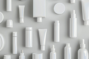 Blank cosmetic containers on grey background, a Beauty & Fashion Photo by AlyaAnd