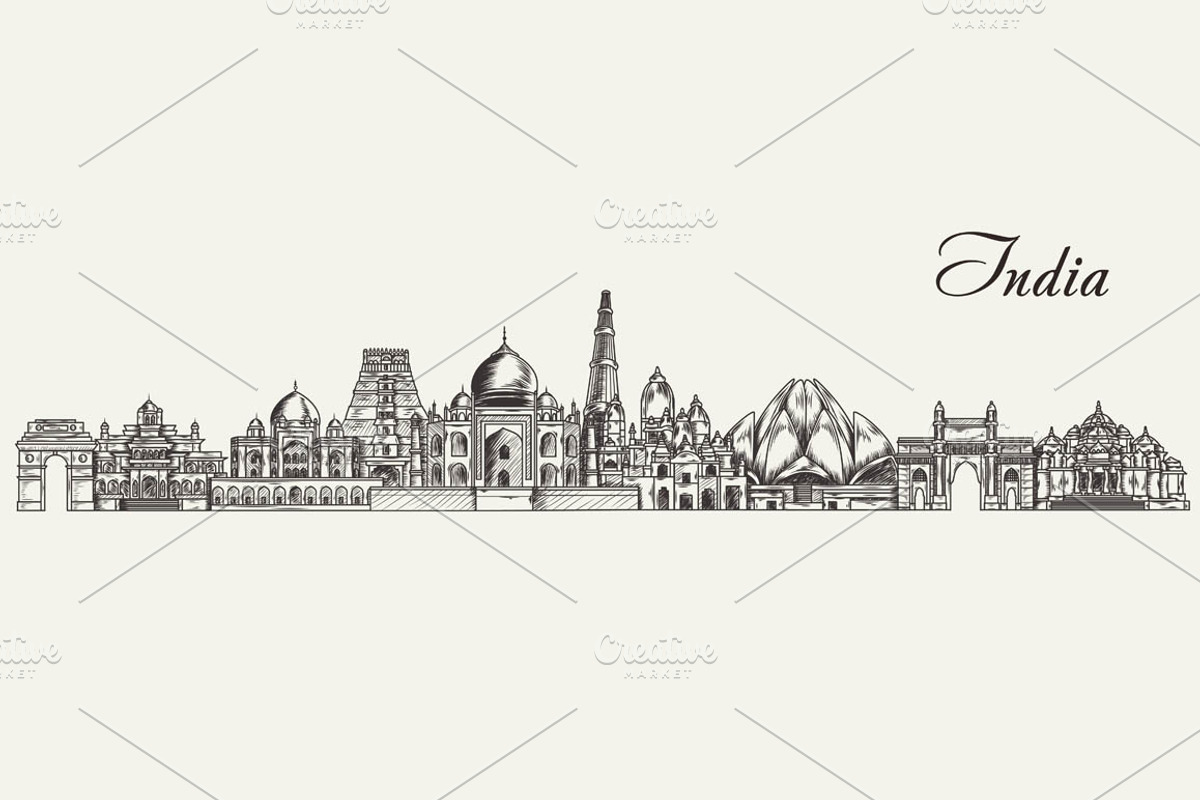 India hand drawn skyline, an Illustration by LisaKolbasa (Photo 2 of 3)