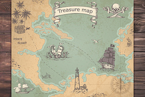 Ancient  Pirate Treasure Map, a Texture Illustration by Artspace
