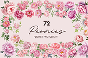 72 Watercolor Peonies Flower Clipart, a Graphic by Graphicspixel (Thumbnail 1 of 10)
