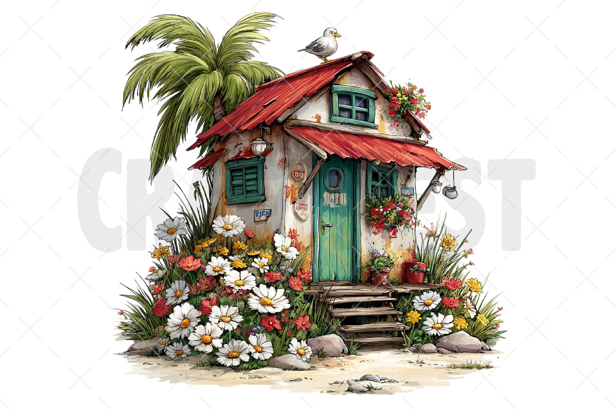 Whimsical Summer Beach Hut Clipart, an Illustration by Craft Nest (Photo 10 of 12)