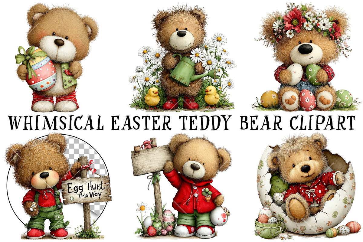 Whimsical Easter Teddy Bear Clipart, an Illustration by OK Design (Photo 2 of 6)
