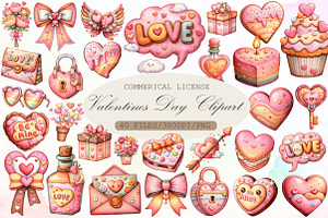 Watercolor Valentines Day Clipart, an Illustration by Sublimation Artist