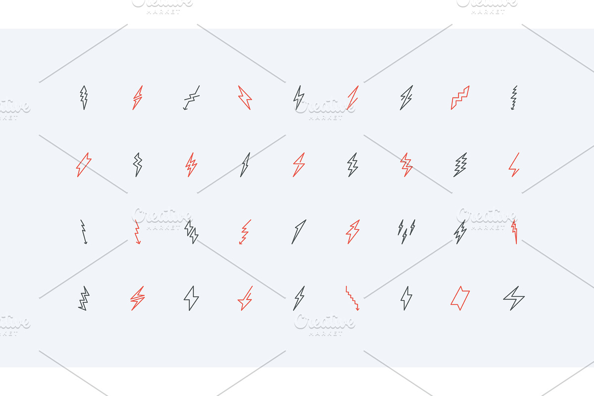 Lightnings different shape icons, an Object Illustration by Lemberg Vector