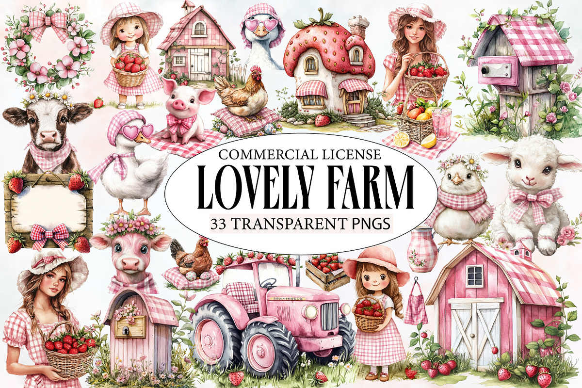Watercolor Lovely Farm Clipart, an Illustration by Designworld (Photo 1 of 5)