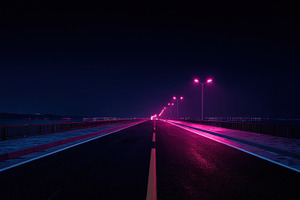 Lit street on a night road, a Photo by Beautiful things
