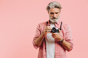 Middle-aged bearded photographer