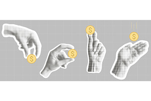 Coin in hand, halftone effect, a Finance Illustration by Tati_Kli
