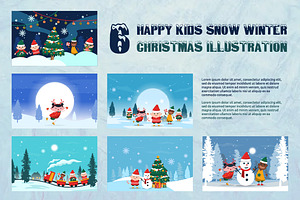 6 Happy Kids Snow Winter Christmas