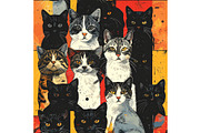 Black Cats Vintage Seamless Repeat, an Animal Illustration by Sharon Schwalbe (Thumbnail 3 of 4)