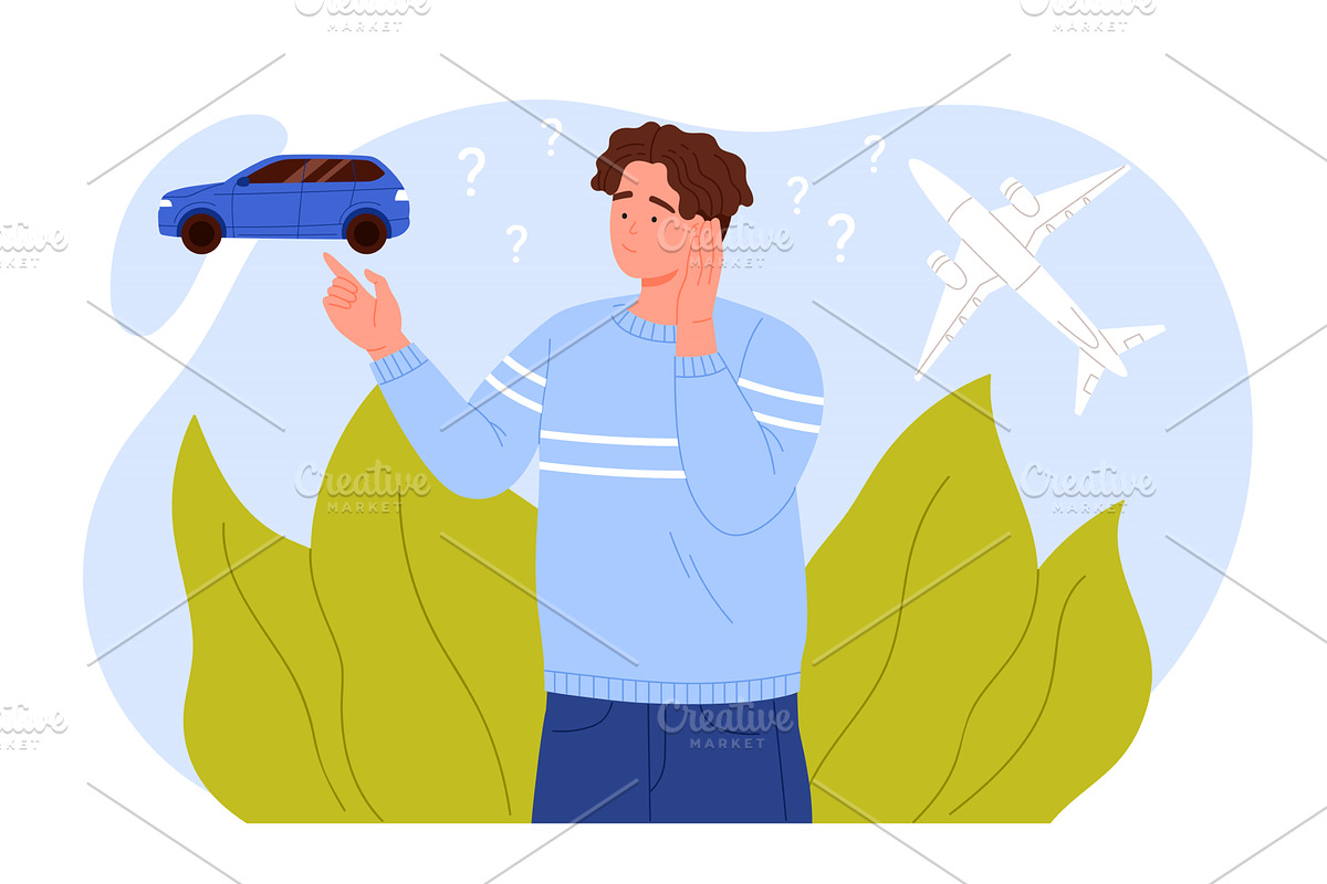 Man Choosing Between Car And, a Transportation Illustration by Flashvector
