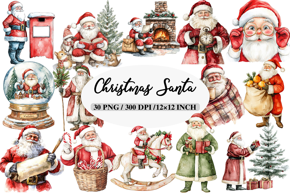 Vintage Christmas Santa Clipart, an Illustration by Daily.Designs (Photo 1 of 5)