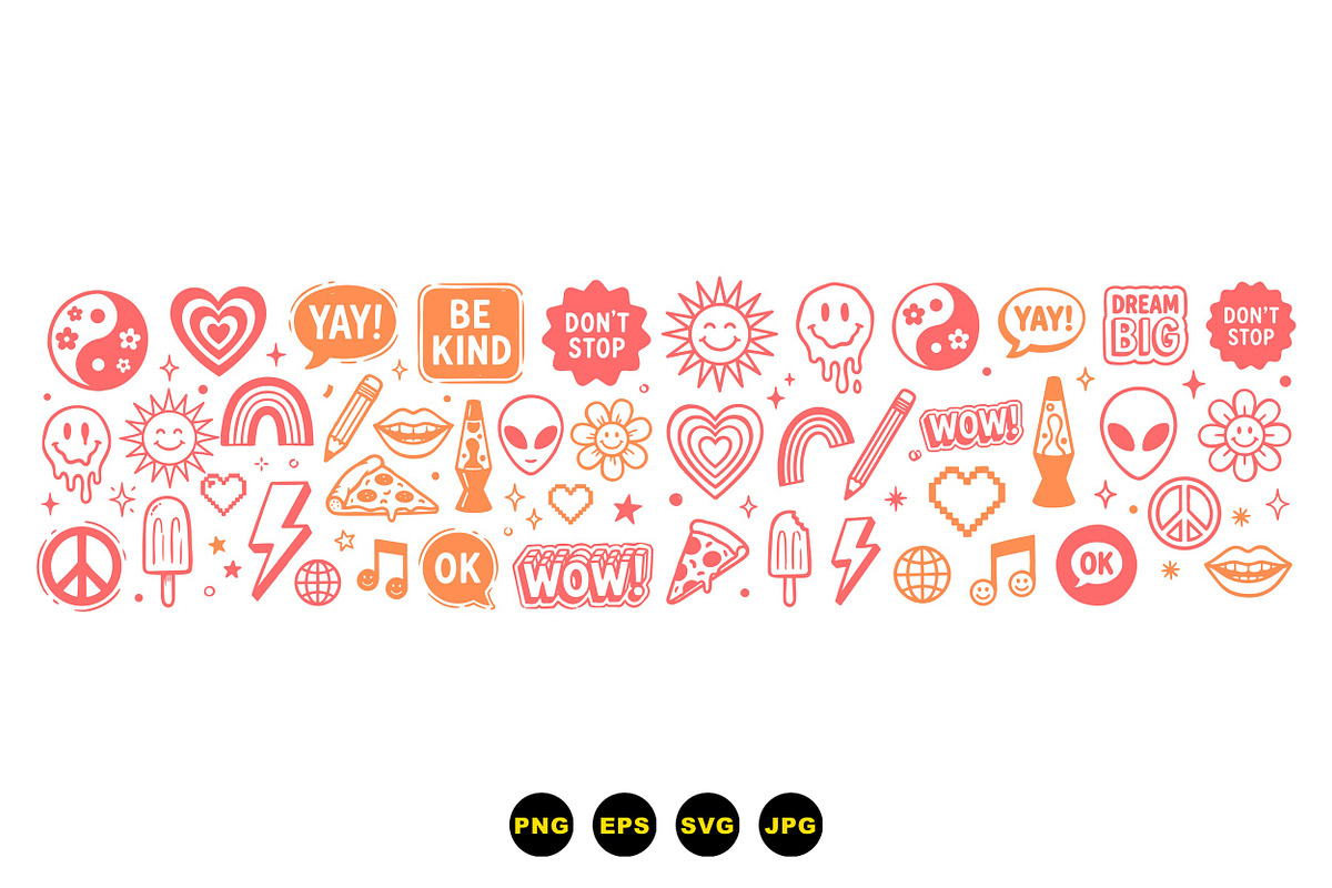 Retro Positive Doodle Clipart, an Illustration by designvectx (Photo 2 of 3)