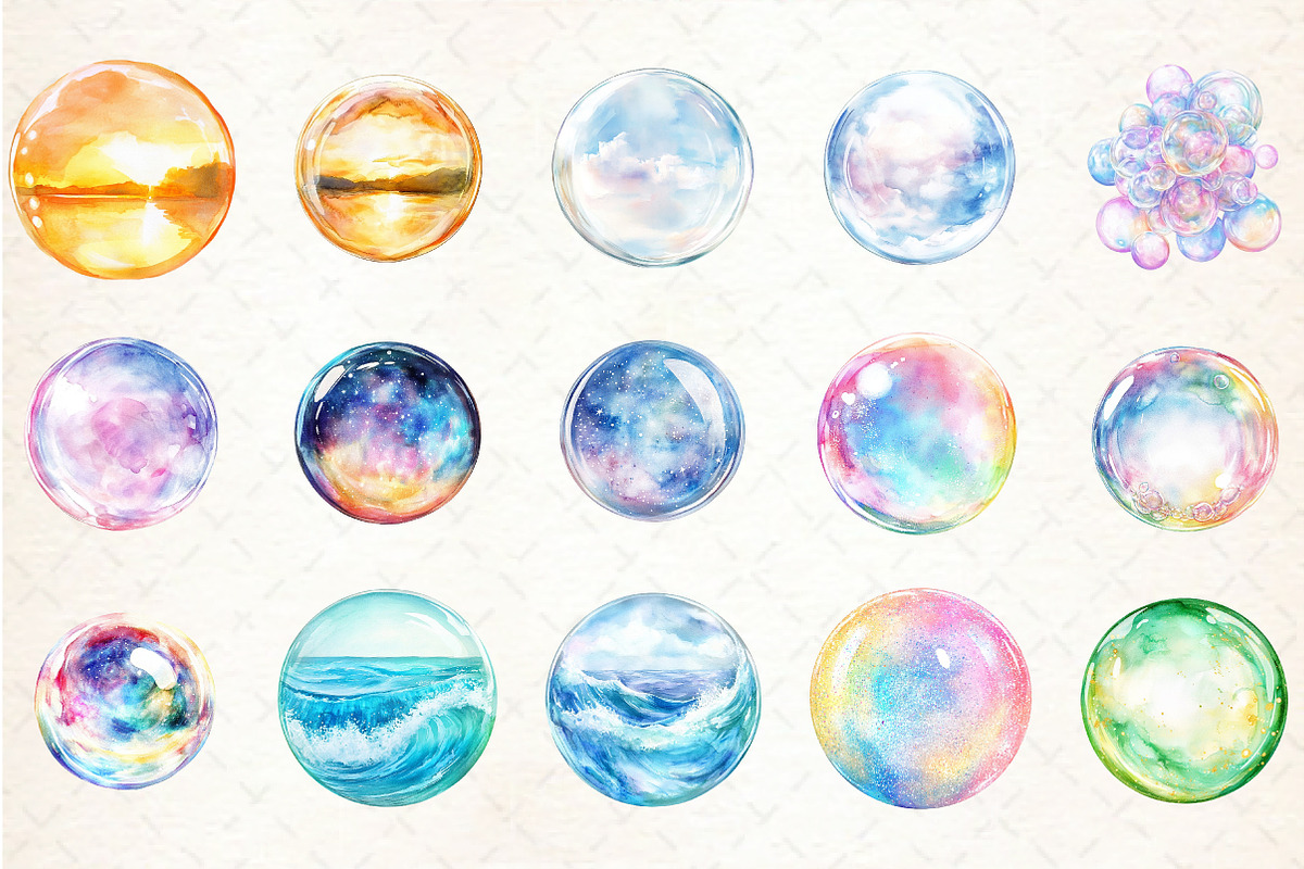 Watercolor Iridescent Bubble Clipart, an Illustration by Libby Wishes (Photo 4 of 5)