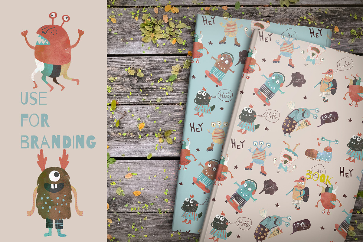 Cute Monsters collection, a Pattern Graphic by watercolor kamill (Photo 7 of 10)