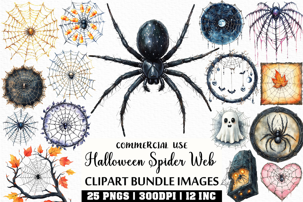 Watercolor Halloween Spider Web PNG, an Illustration by Craft Nest (Photo 1 of 6)