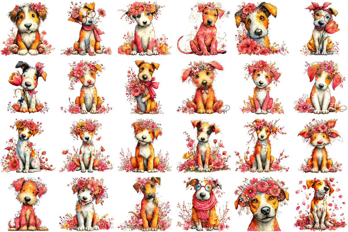 Whimsical Spring Dog Clipart, an Illustration by designcity5 (Photo 2 of 5)
