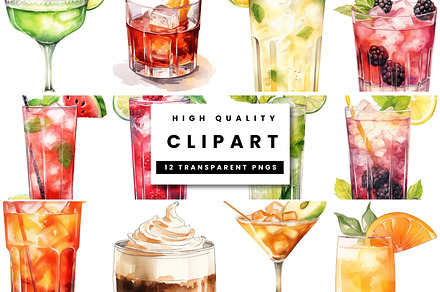 Watercolor Cocktail Drinks Clipart