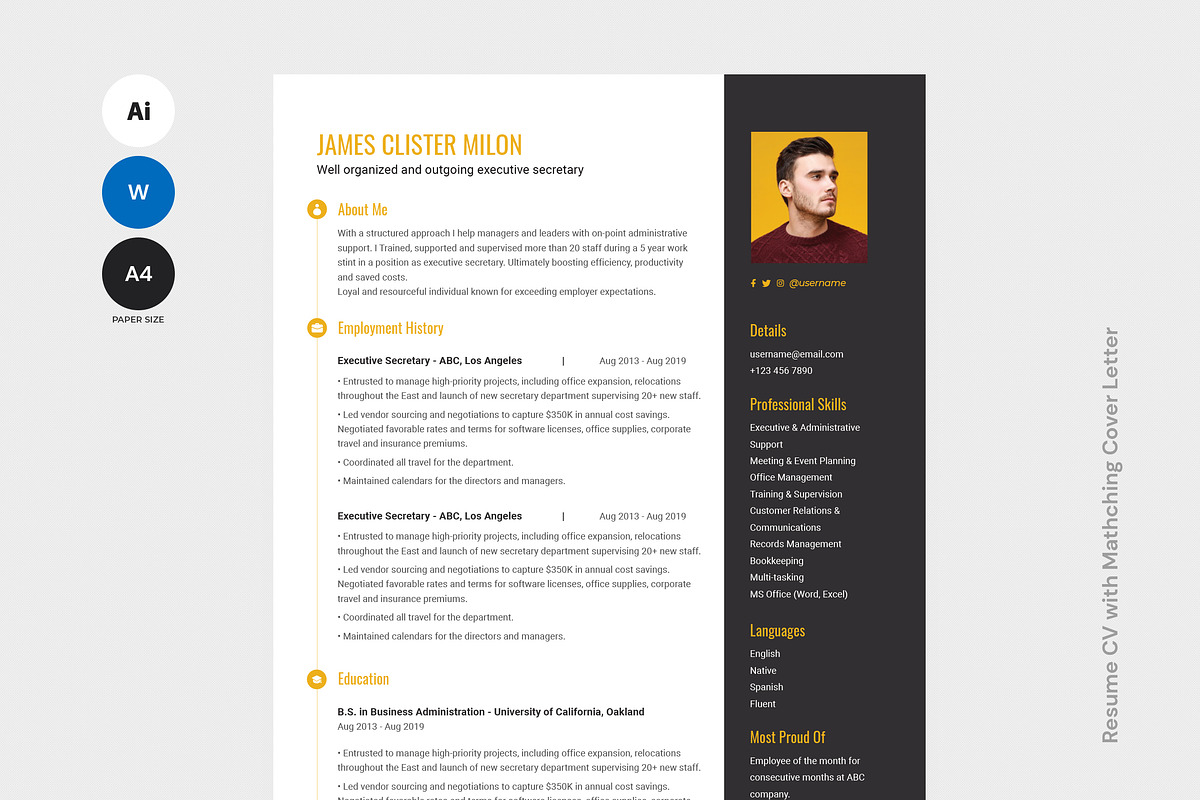 Secretary Resume Template, a Resume Template by iDoodle Studio (Photo 4 of 4)