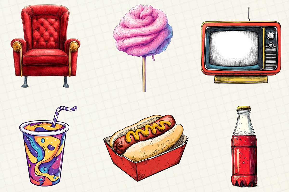 Watercolor Movie Night Clipart, an Illustration by OK Design (Photo 2 of 5)