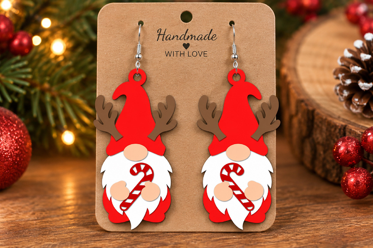Christmas Gnome Earrings Laser Cut, a Seasonal Illustration by Canvas Craft (Photo 5 of 6)