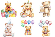 Watercolor Birthday Bears Clipart, an Illustration by Pixels.Craft (Thumbnail 2 of 7)