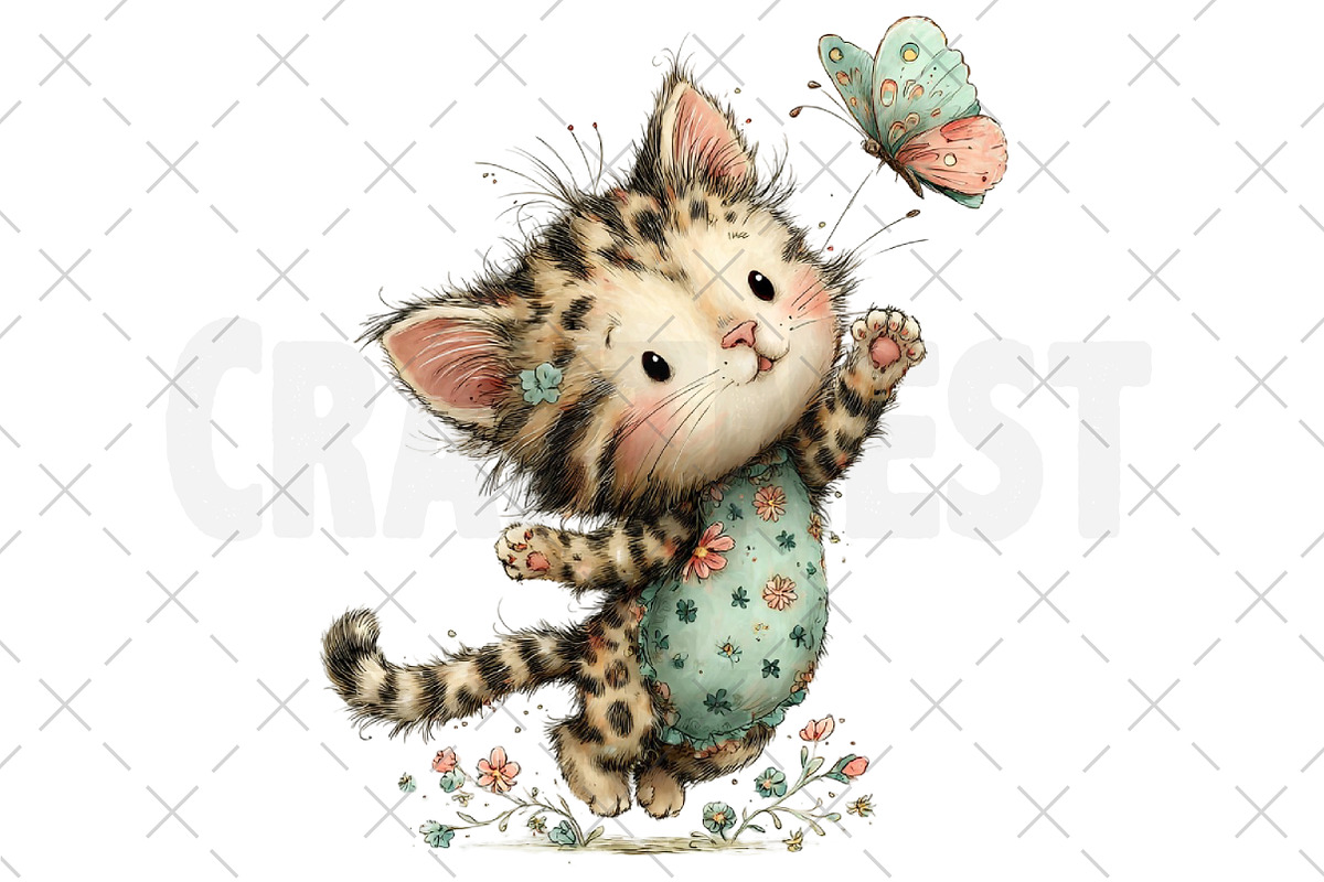 Whimsical Spring Cat Clipart Png, an Illustration by Craft Nest (Photo 12 of 12)