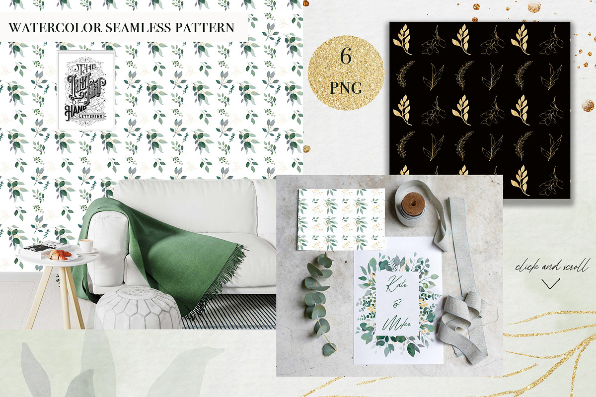 Watercolor Gold and Green Leaves, an Object Graphic by Kate Creative Studio (Photo 7 of 8)