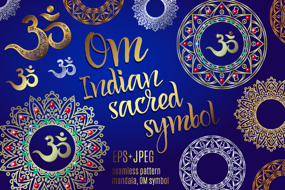 The sacred symbol Om, Mandala. Set., an Object Graphic by KundolaArt (Photo 1 of 5)
