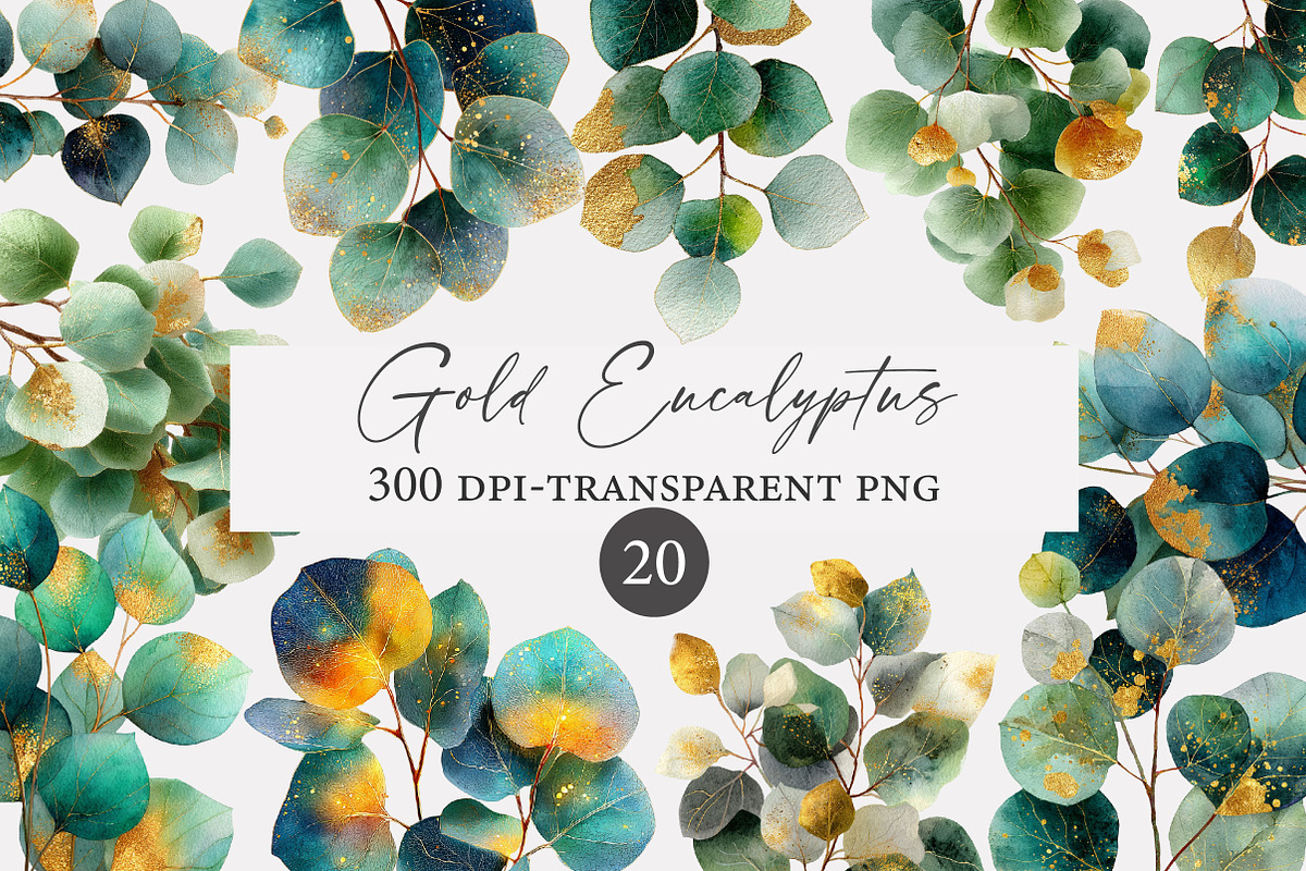 Watercolor and Gold Eucalyptus Clipa, an Illustration by Designworld (Photo 1 of 5)