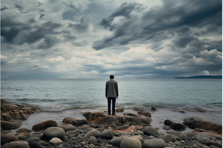 Solitary Man standing on shore, a Sports & Recreation Photo by Ylivdesign