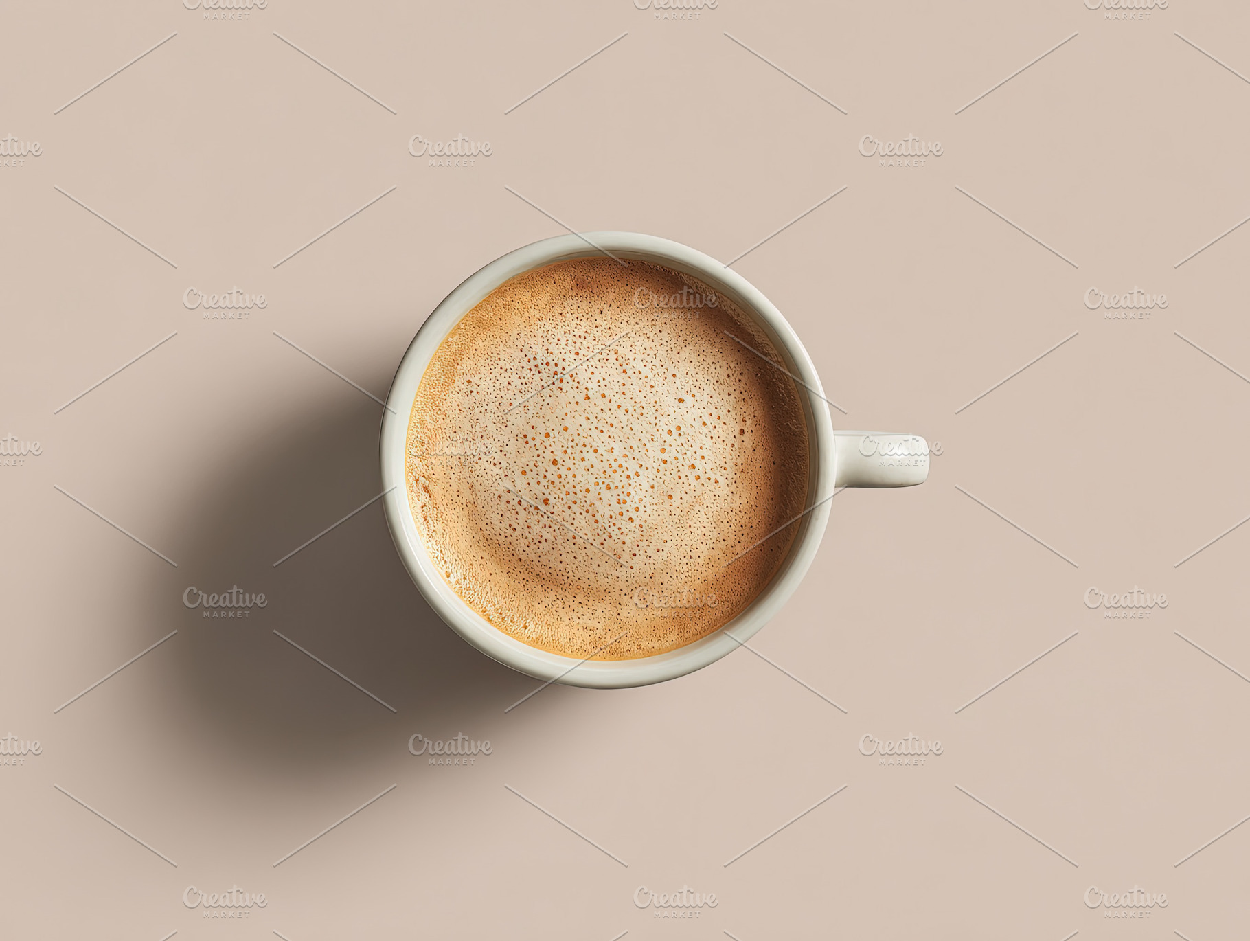 Minimalist overhead shot of a ceramic coffee cup filled with cre, an Abstract Photo by Ales Munt
