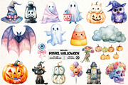 Watercolor Pastel Halloween Clipart, an Illustration by Pixels.Craft (Thumbnail 1 of 7)