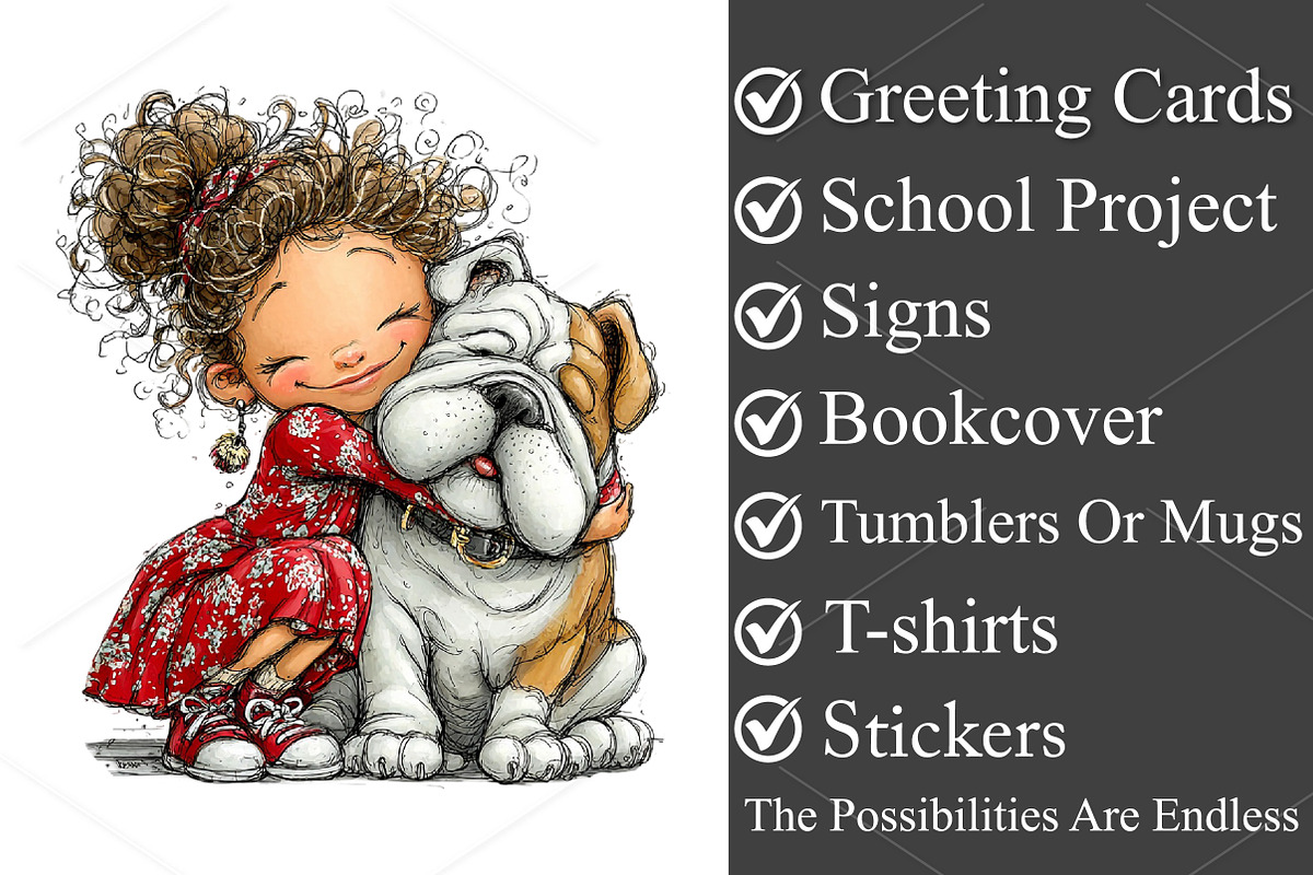 Whimsical Hugging Girl and Dog PNG, a Seasonal Illustration by Canvas Craft (Photo 3 of 10)