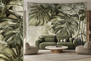 Wallpaper Tropical Monstera Leaves