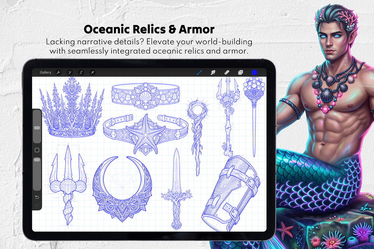 Merman Maker Procreate Stamps Set, a Brush Add-On by Selentaori Studio (Photo 9 of 12)