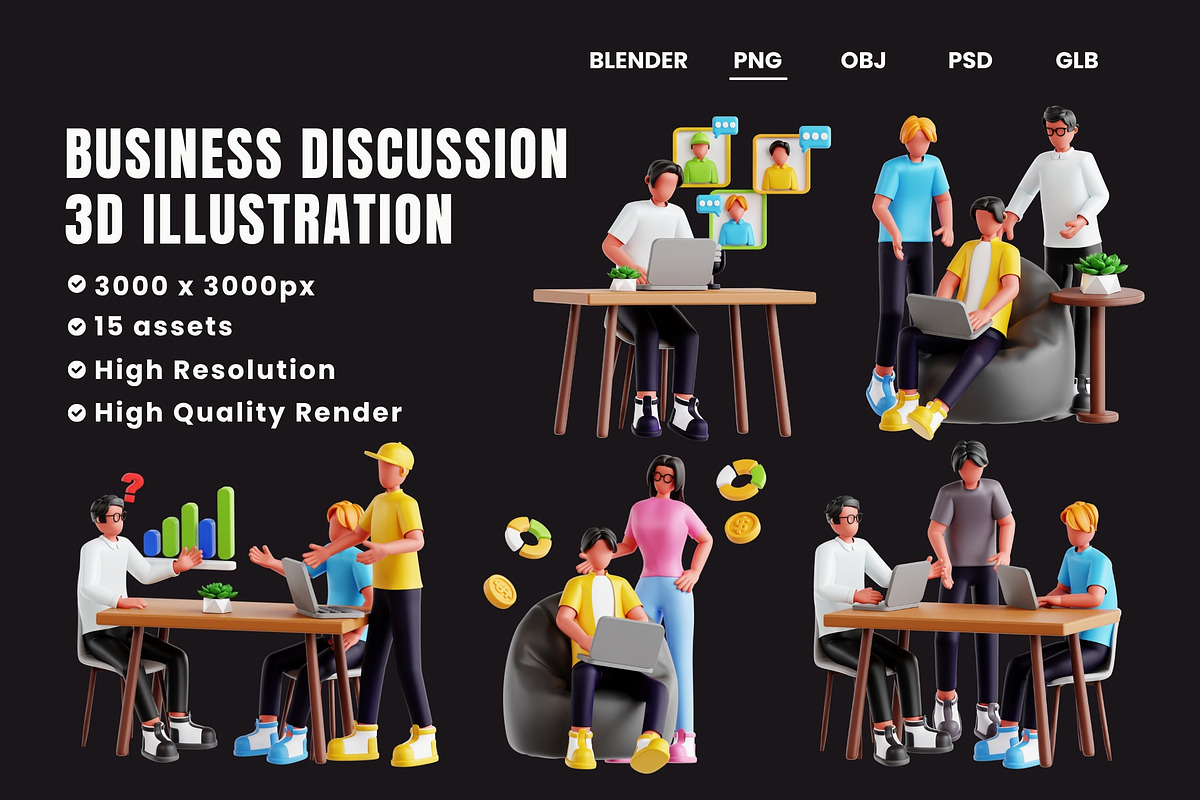 Business Disscussion 3D Illustration, an Icon by Glyphminds Studios (Photo 1 of 6)