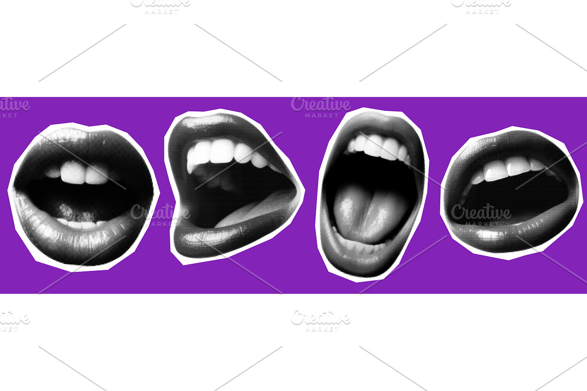 Woman lips as retro halftone collage, an Illustration by Simple Patterns